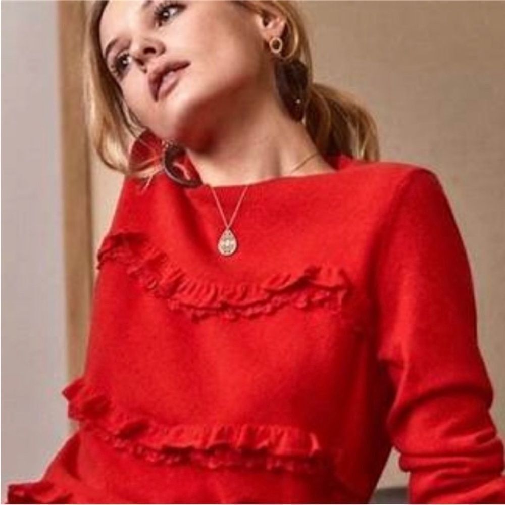 Sezane Red Ruffled Sweater M